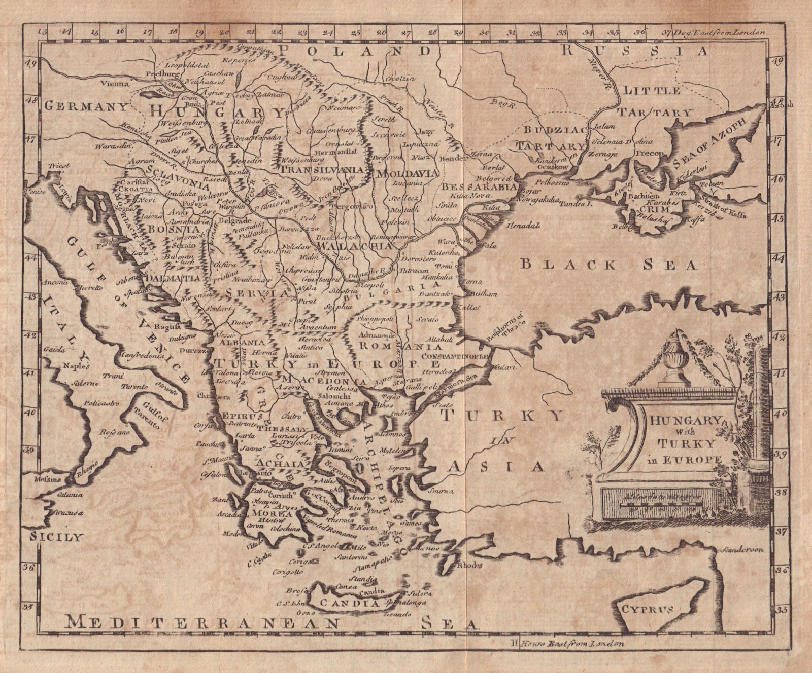 Hungary with Turky in Europe. Balkans Greece Ukraine 1782 old antique map
